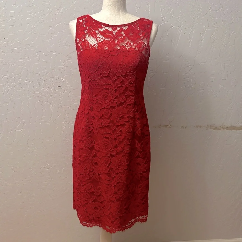 Adrianna Papell Illusions Lace Red Sheath Dress